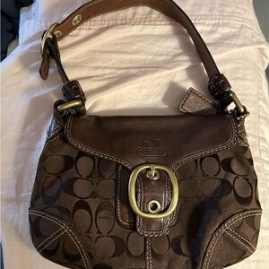 Vintage Coach Bleeker Hobo Signature Leather Flap Horse & Carriage Buckle Bag